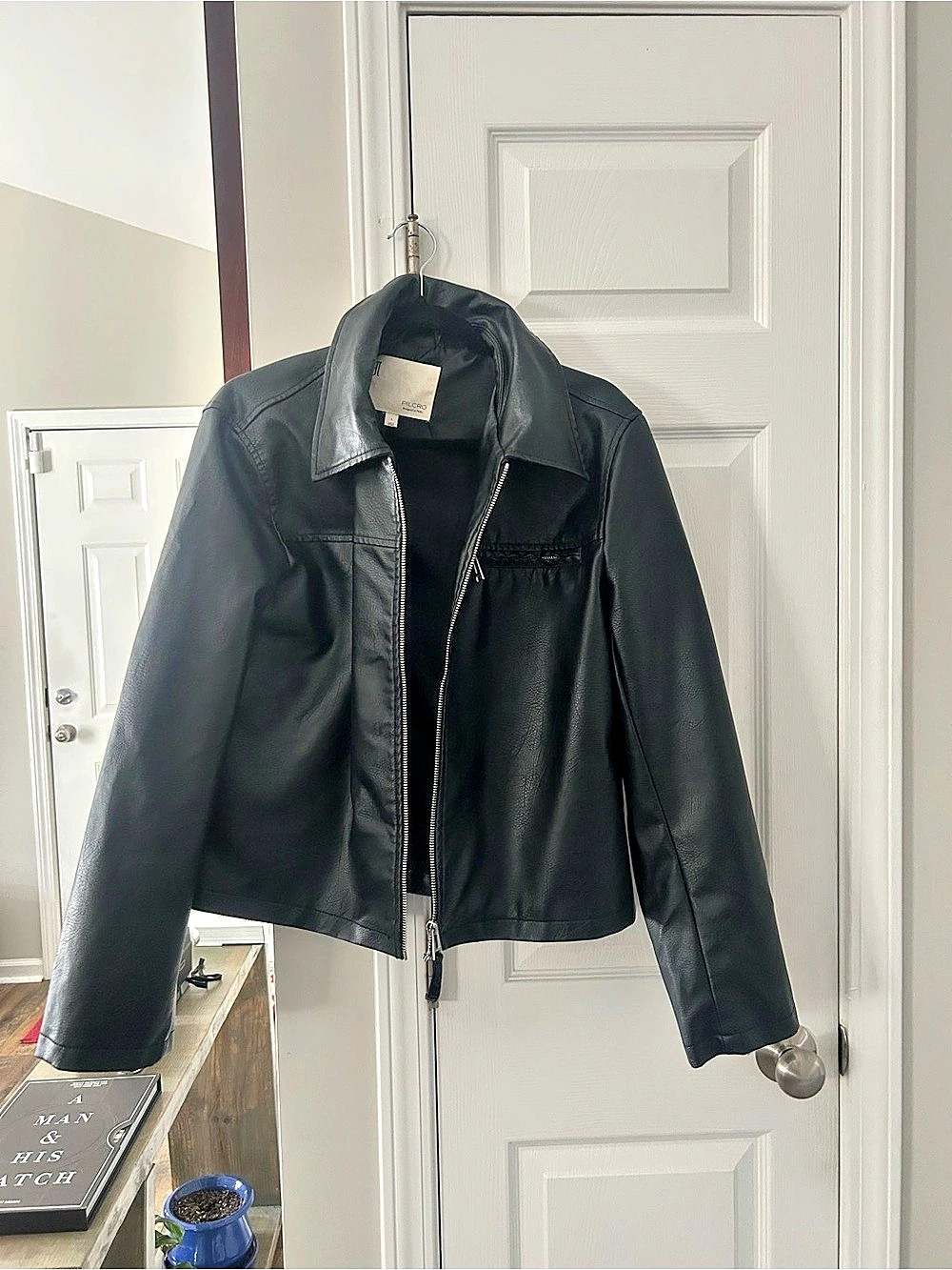 Pilcro Faux Leather Crop Moto Jacket Moto Jacket in Black Large